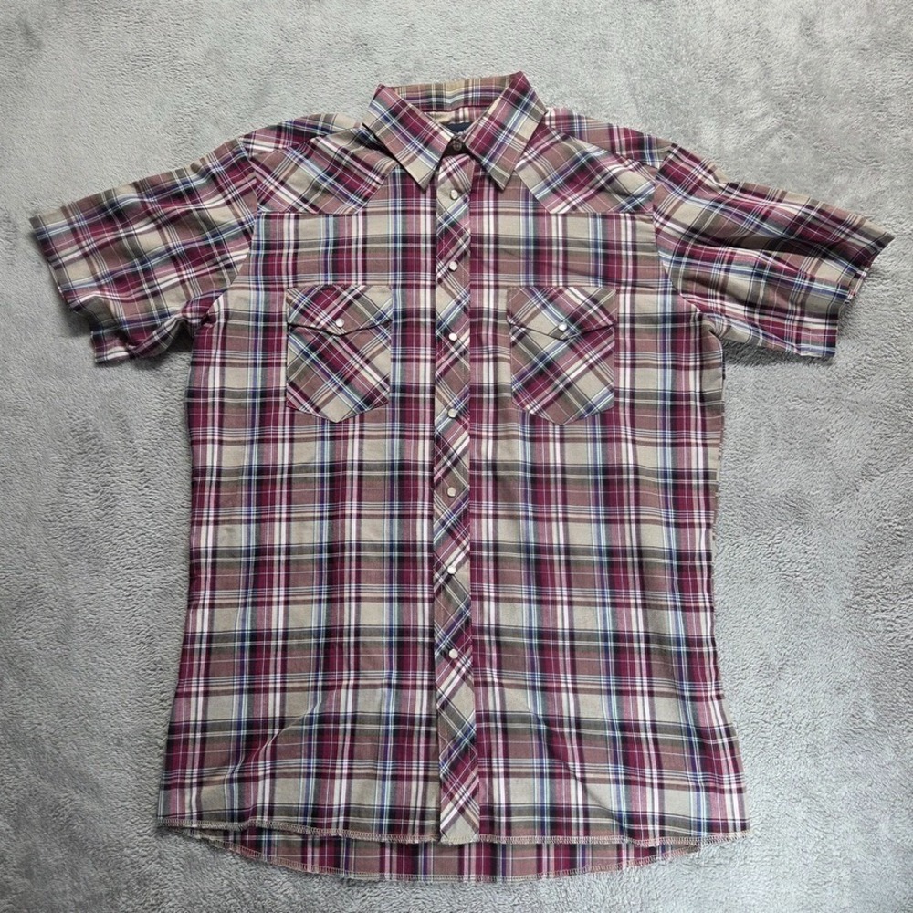 Wrangler Shirt Mens XL Short Sleeve Collared Pearl Snap Western Rodeo